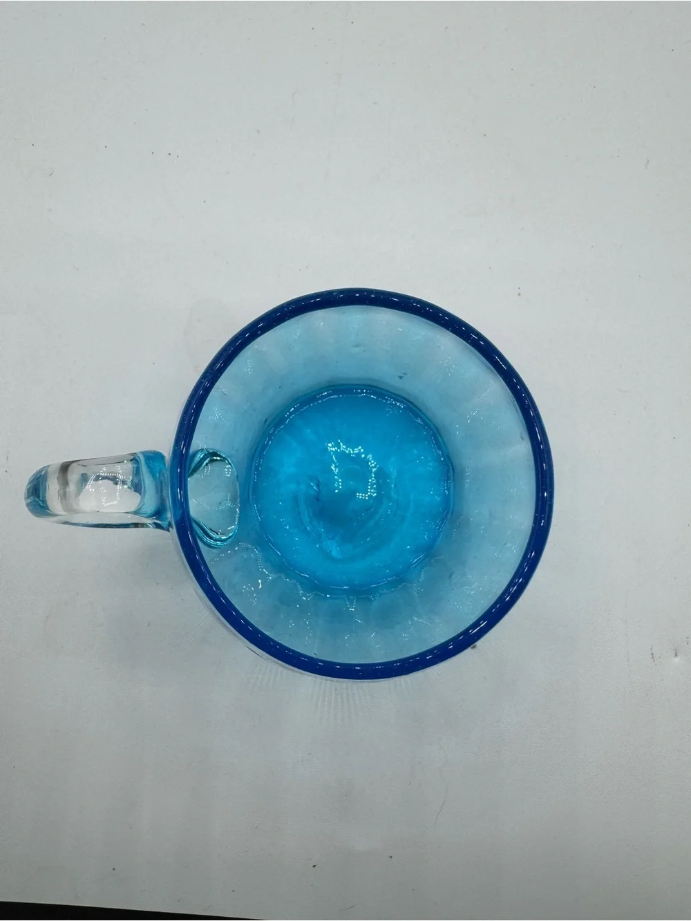 Vintage Hand Blown Optic Blue Art Glass Mug With Clear Handle